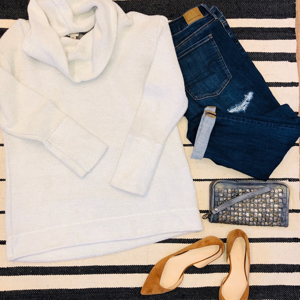 Textured White Cowl Neck Sweater